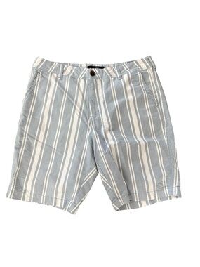 Aeropostale Men's Light Blue and White Striped Flat-Front Shorts 34